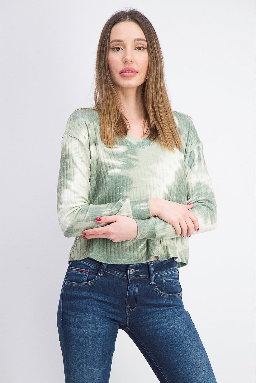 Blusa canelada aconchegante com estampa tie-dye Crave Fame Juniors, verde, tamanho extragrande