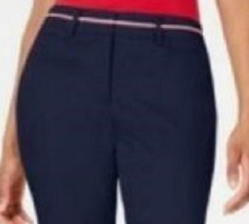 Calça feminina Tommy Hilfiger com acabamento em fita, azul-marinho, tamanho 14
