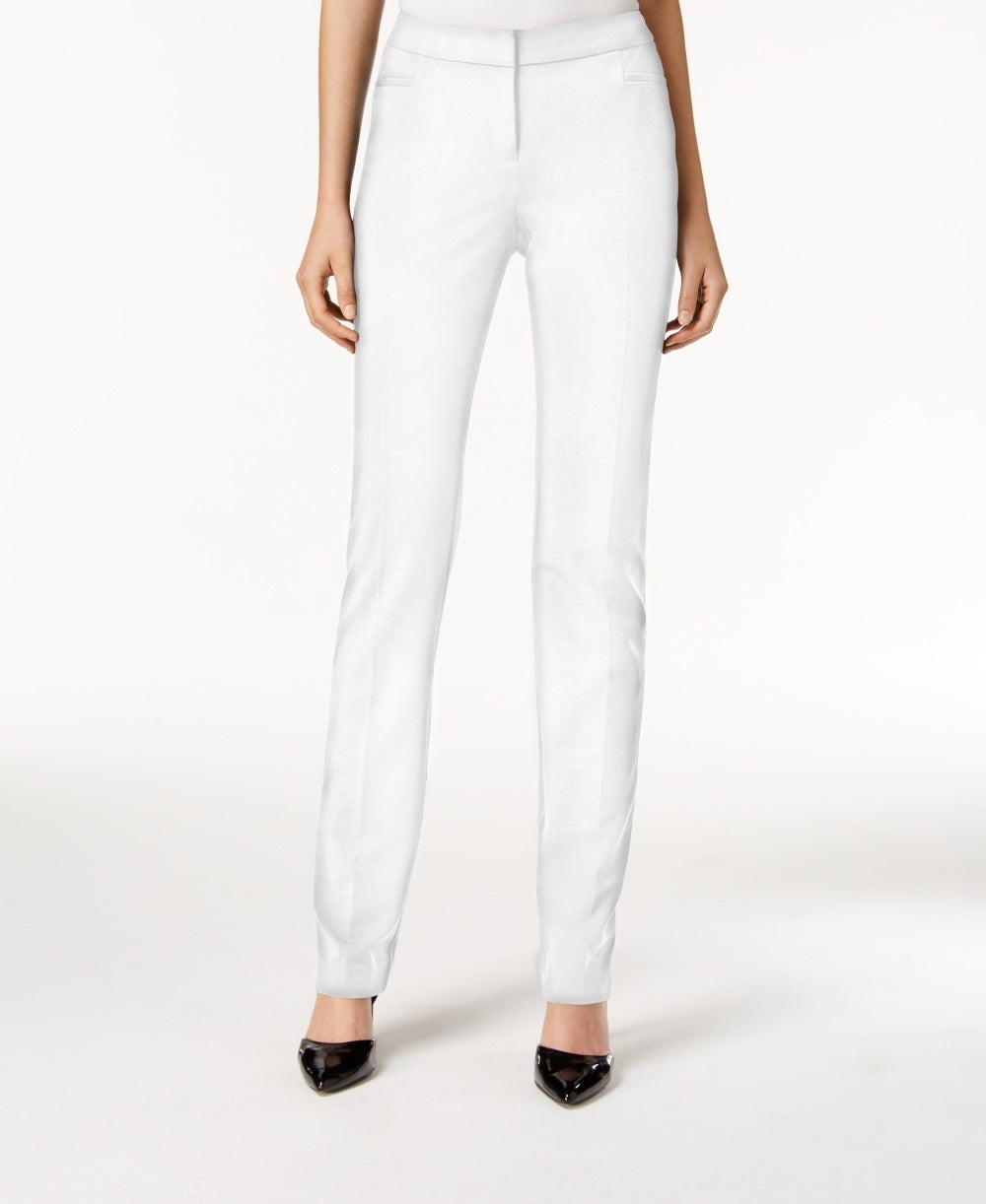 Calça reta com zíper Alfani feminina, cor marfim, branca, tamanho 6