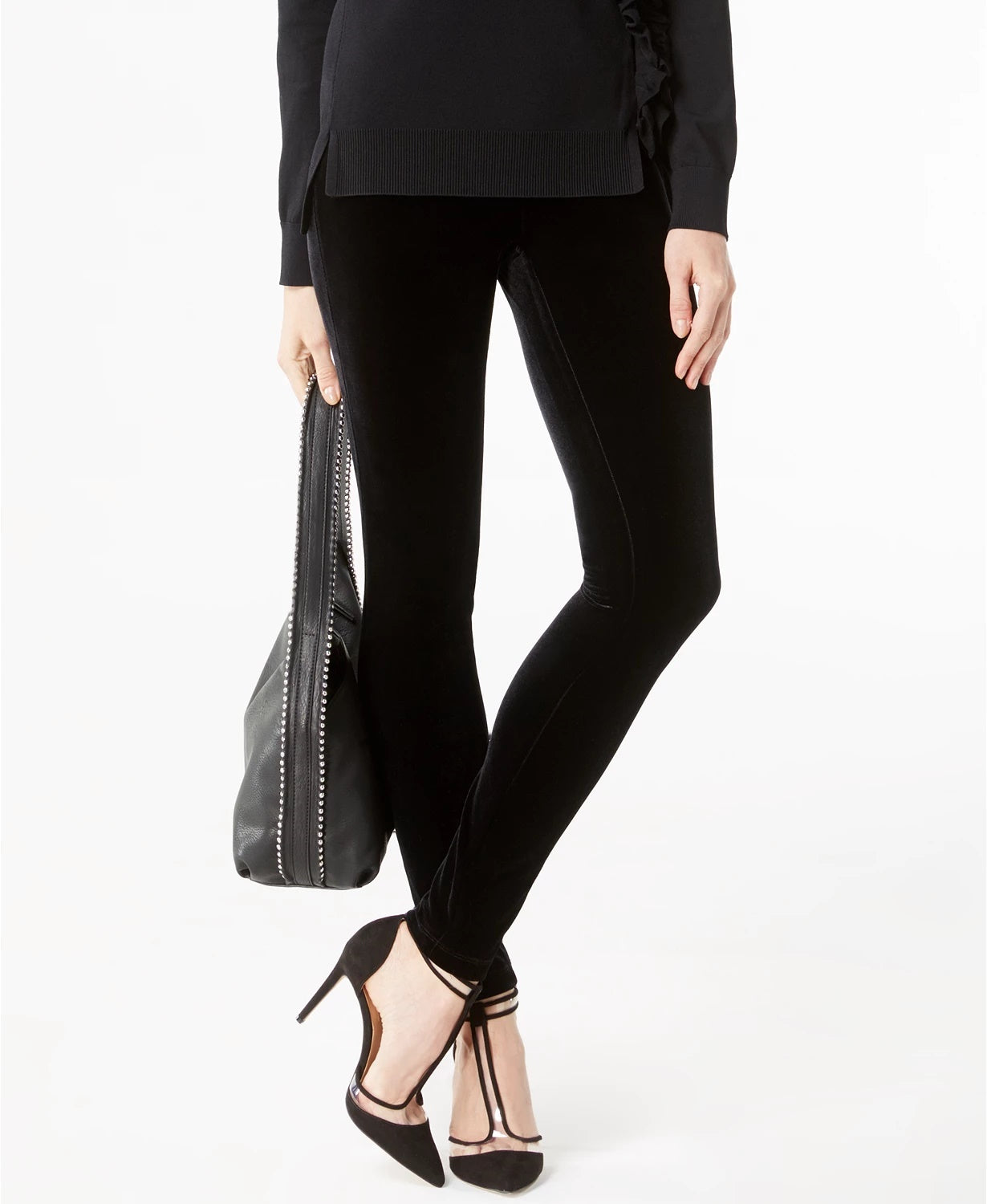 Calça skinny de veludo feminina INC International Concepts, preta, tamanho 0