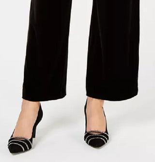 Calça feminina Alfani de veludo com perna larga, preta, tamanho X-S