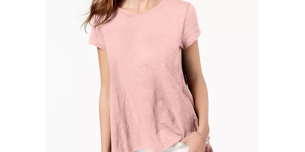 Camiseta feminina estilo lenço com bainha rosa, tamanho médio