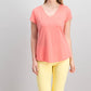 Camiseta feminina Maison Jules com decote em V e bolso aplicado, rosa escuro, tamanho médio