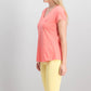 Camiseta feminina Maison Jules com decote em V e bolso aplicado, rosa escuro, tamanho médio
