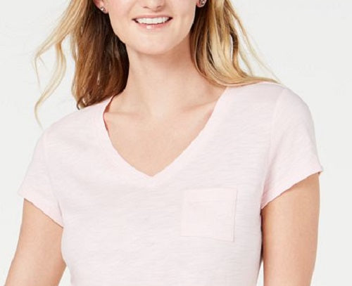 Camiseta feminina Maison Jules com decote em V e bolso aplicado, branca, tamanho extragrande