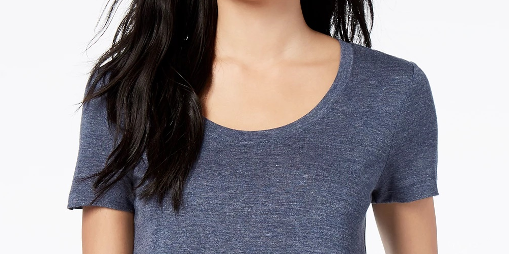Camiseta feminina Maison Jules com decote redondo, azul-escuro, tamanho pequeno
