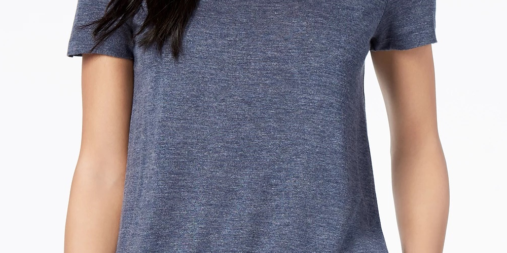 Camiseta feminina Maison Jules com decote redondo, azul-escuro, tamanho pequeno