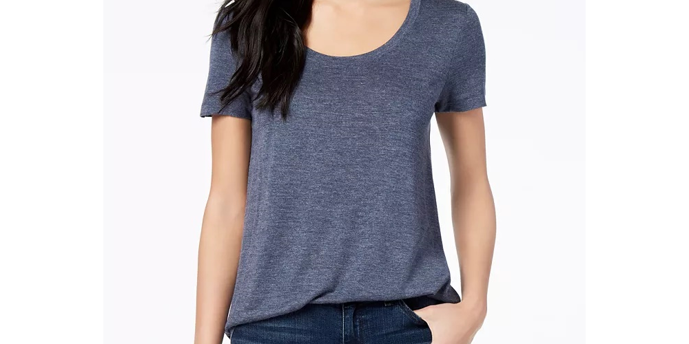 Camiseta feminina Maison Jules com decote redondo, azul escuro, tamanho extra pequeno