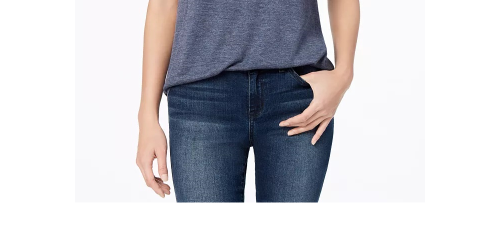 Camiseta feminina Maison Jules com decote redondo, azul escuro, tamanho extra pequeno