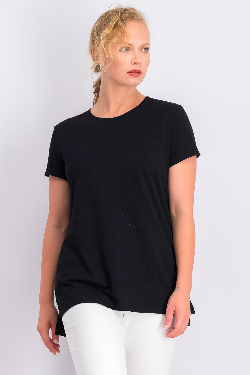 Camiseta feminina alta e baixa Maison Jules, preta, tamanho XXG