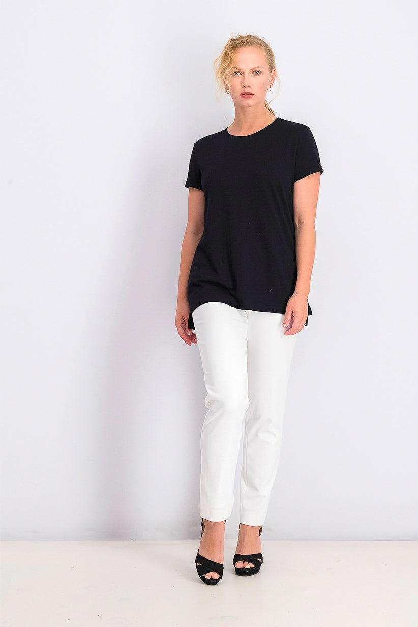Camiseta feminina alta e baixa Maison Jules, preta, tamanho XXG