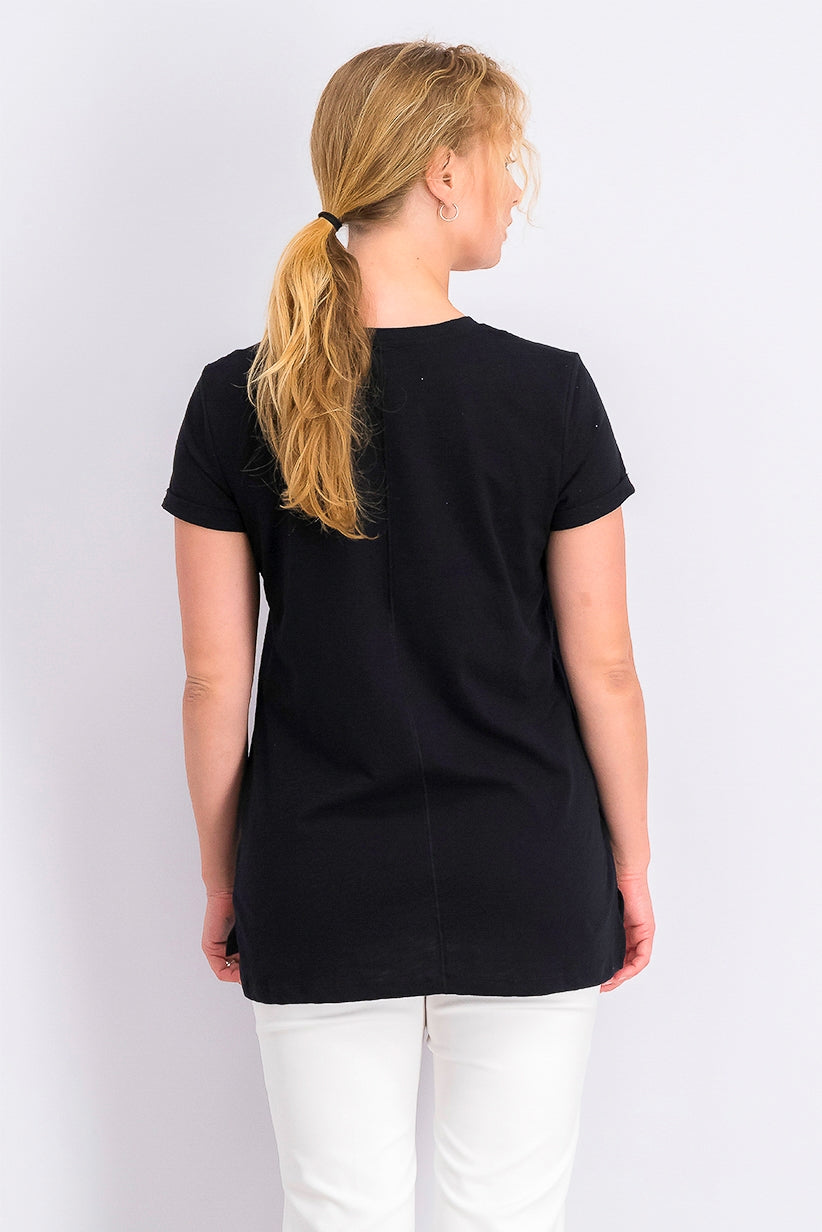 Camiseta feminina alta e baixa Maison Jules, preta, tamanho XXG
