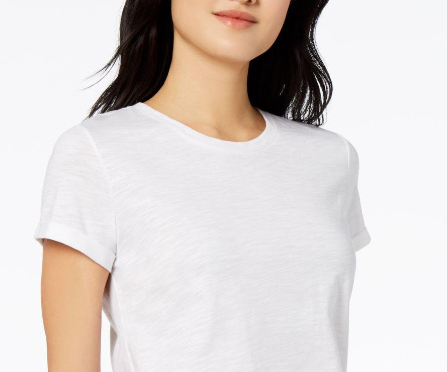 Camiseta feminina alta e baixa Maison Jules, branca, tamanho pequeno