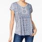 Blusa feminina estilo &amp; co com estampa floral e bainha curta, azul, tamanho extrapequeno