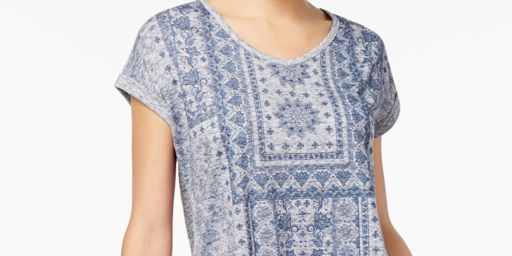 Blusa feminina estilo &amp; co com estampa floral e bainha curta, azul, tamanho extrapequeno