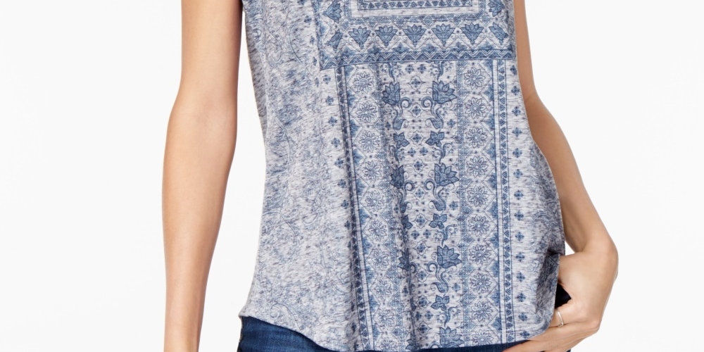 Blusa feminina estilo &amp; co com estampa floral e bainha curta, azul, tamanho extrapequeno