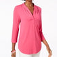 Blusa feminina Charter Club manga 3/4 rosa escuro tamanho pequeno