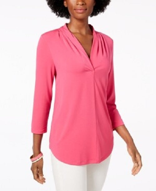 Blusa feminina Charter Club manga 3/4 rosa escuro tamanho pequeno