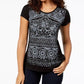 Camiseta feminina gráfica Style &amp; Co, preta, tamanho X-S