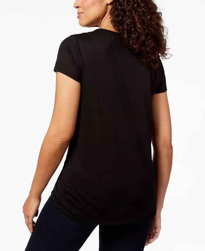 Camiseta feminina gráfica Style &amp; Co, preta, tamanho X-S