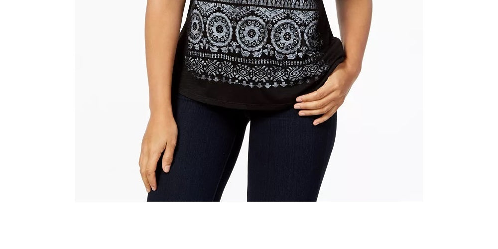 Camiseta feminina gráfica Style &amp; Co, preta, tamanho X-S