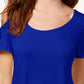 Camiseta feminina JM Collection com ombros descobertos e manga curta, azul, tamanho X-S