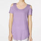 Camiseta feminina JM Collection com ombros descobertos e mangas curtas, roxa, tamanho médio