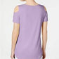 Camiseta feminina JM Collection com ombros descobertos e mangas curtas, roxa, tamanho médio