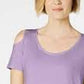 Camiseta feminina JM Collection com ombros descobertos e mangas curtas, roxa, tamanho médio