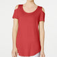 Camiseta feminina JM Collection com ombros descobertos e manga curta, vermelha, tamanho pequeno