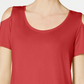 Camiseta feminina JM Collection com ombros descobertos e manga curta, vermelha, tamanho pequeno
