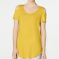 Camiseta feminina estilo ombro caído JM Collection, dourada, tamanho médio