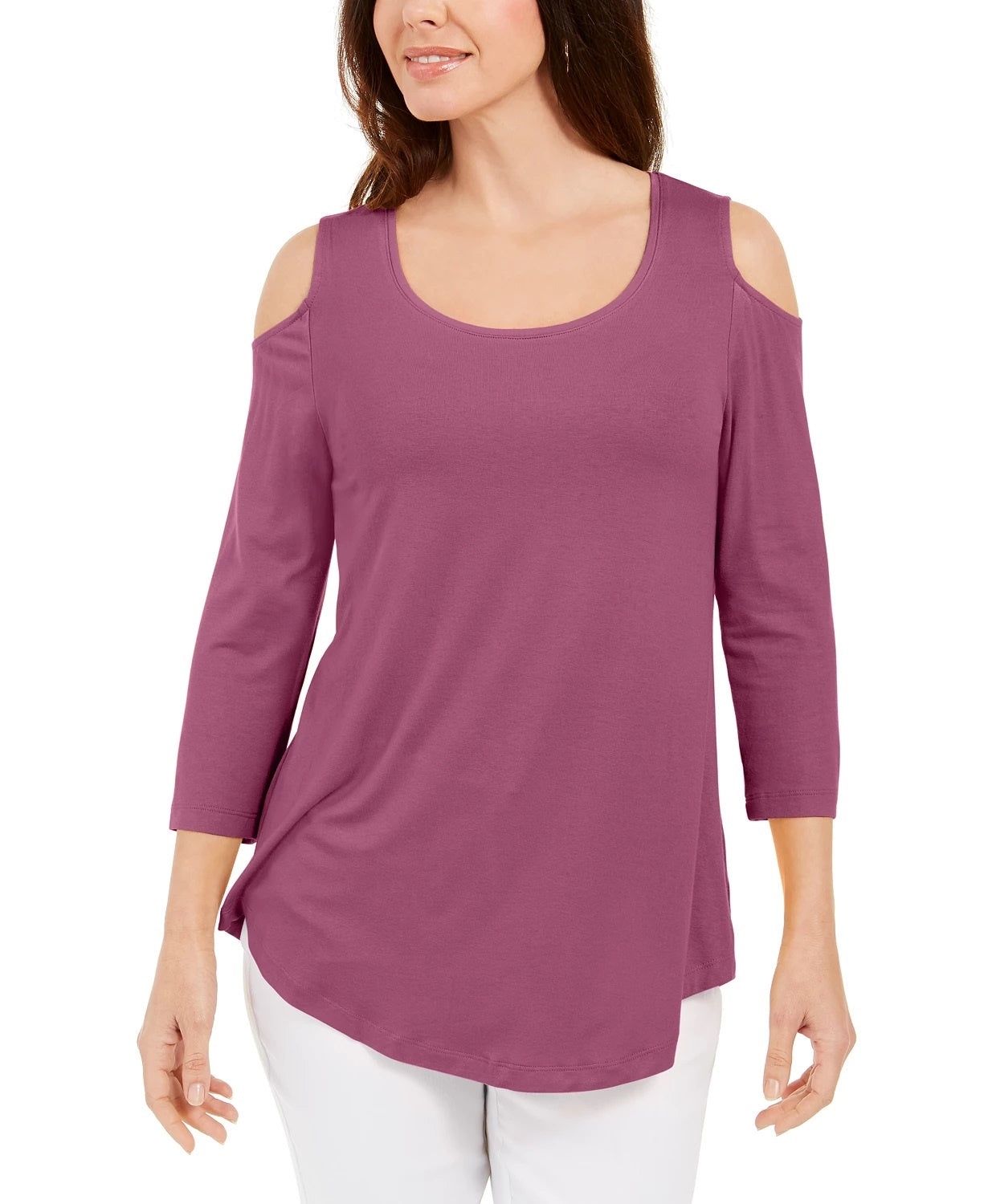 JM Collection Blusa feminina com ombros descobertos, roxa, tamanho extragrande