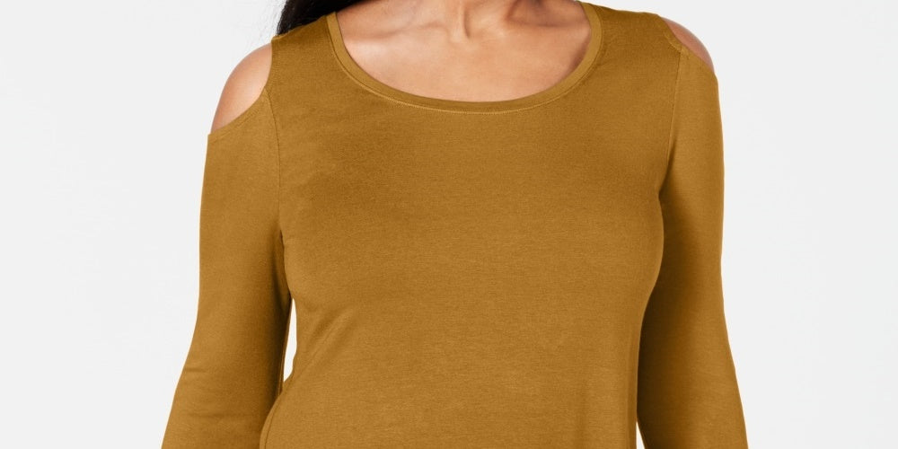 JM Women's Collection Top de Ombro Frio Dourado Tamanho Médio