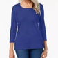 Blusa feminina Karen Scott com decote redondo, azul, tamanho pequeno