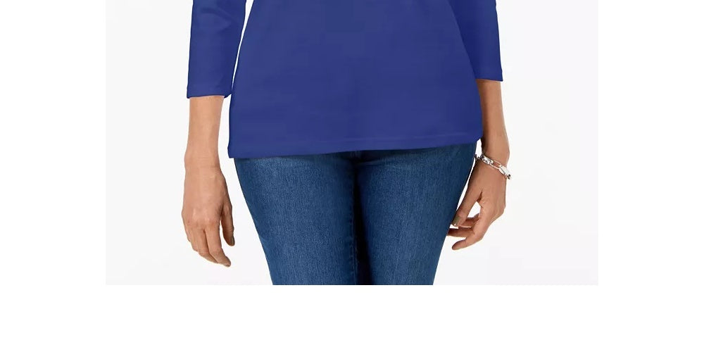 Blusa feminina Karen Scott com decote redondo, azul, tamanho pequeno