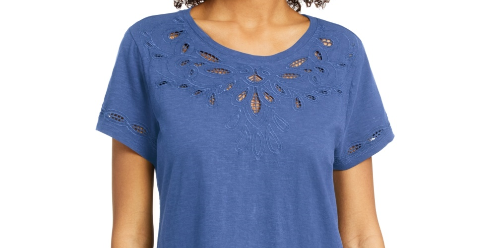 Camiseta feminina de algodão com recorte Charter Club, azul, tamanho pequeno