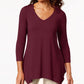 JM Collection Top feminino com decote em V e bainha em lenço, vermelho, tamanho pequeno