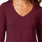 JM Collection Top feminino com decote em V e bainha em lenço, vermelho, tamanho pequeno