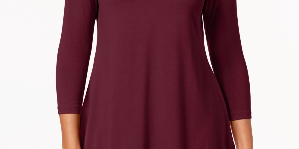 JM Collection Top feminino com decote em V e bainha em lenço, vermelho, tamanho pequeno