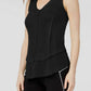 Blusa feminina Bar III com decote em V e acabamento canelado em camadas, preta, tamanho X-S