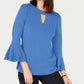 Blusa feminina Charter Club com manga sino e decote em V, azul, tamanho X-S