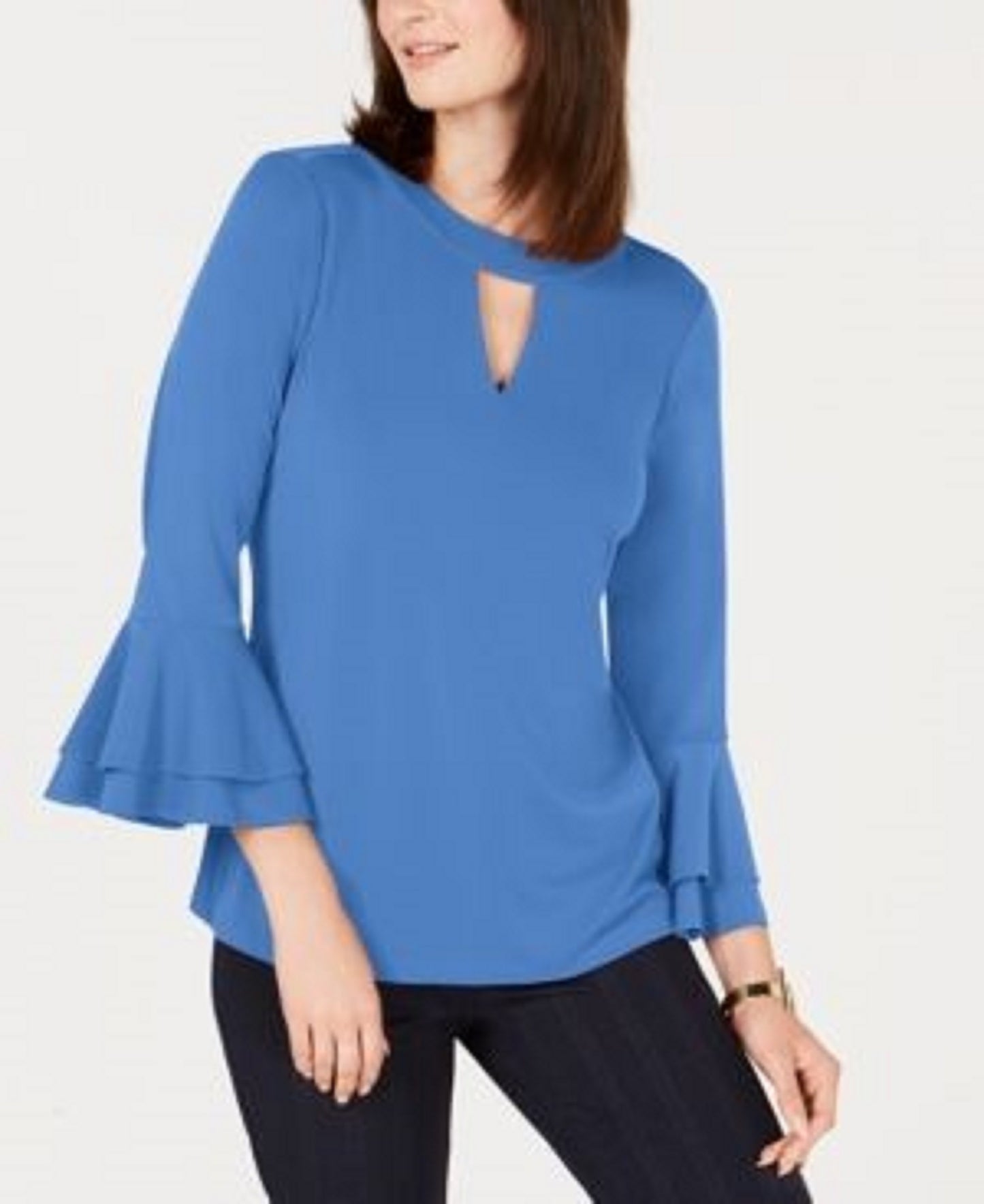 Blusa feminina Charter Club com manga sino e decote em V, azul, tamanho X-S