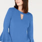 Blusa feminina Charter Club com manga sino e decote em V, azul, tamanho X-S