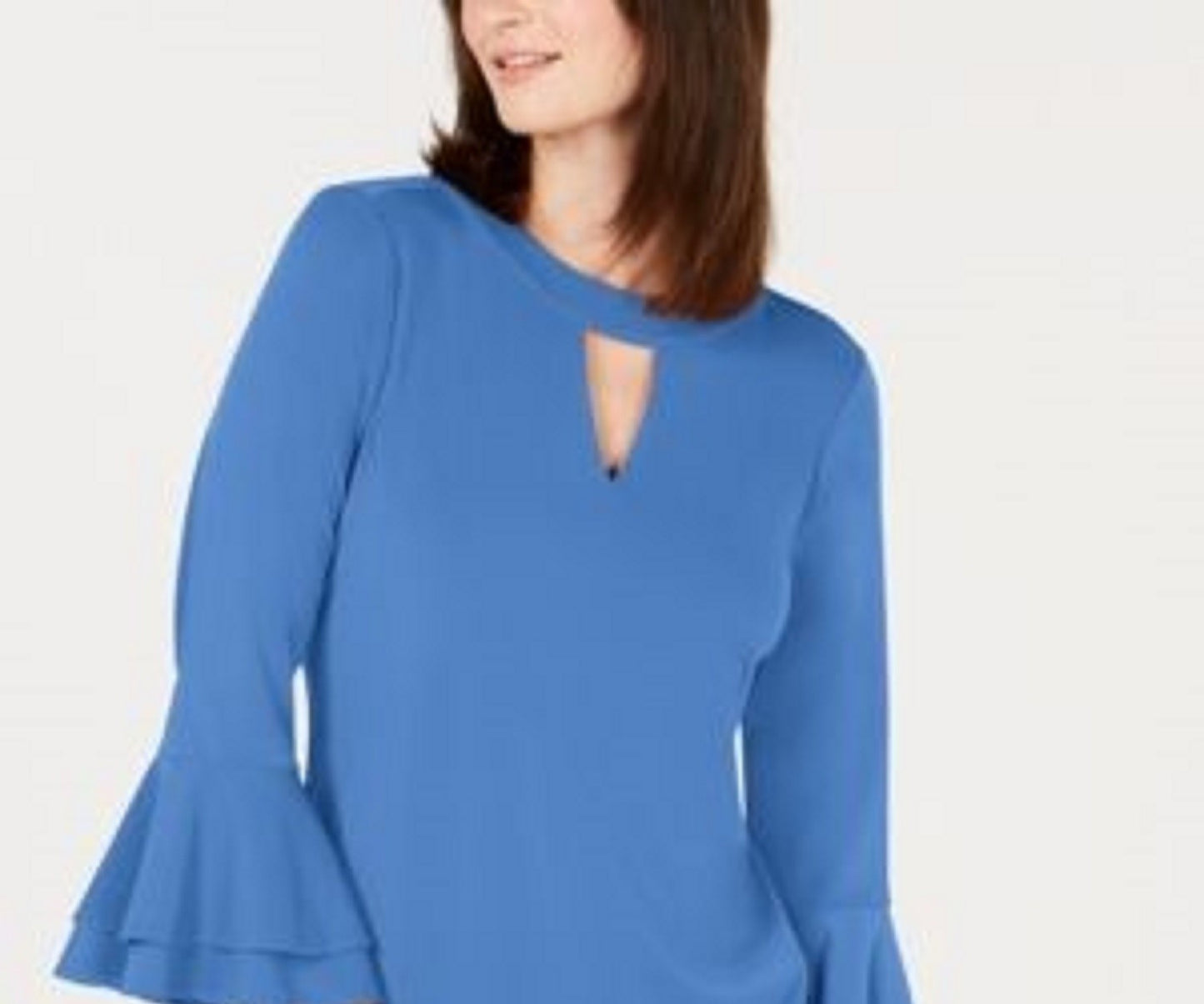 Blusa feminina Charter Club com manga sino e decote em V, azul, tamanho X-S