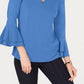 Blusa feminina Charter Club com manga sino e decote em V, azul, tamanho X-S