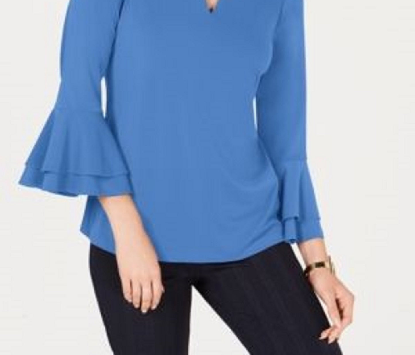 Blusa feminina Charter Club com manga sino e decote em V, azul, tamanho X-S
