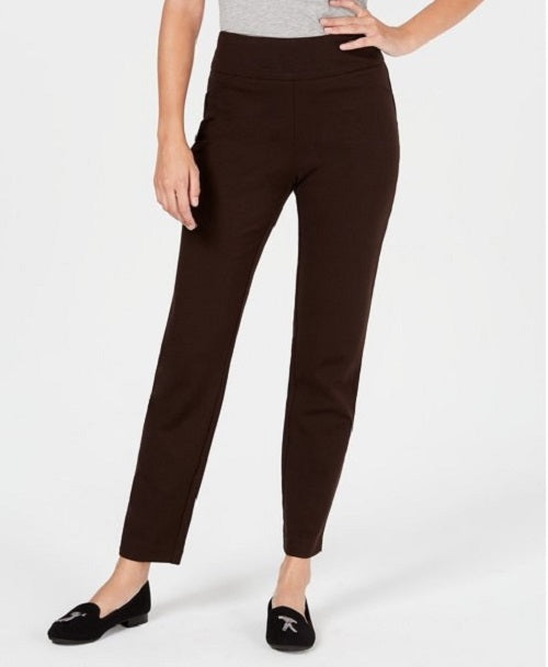 Calça feminina Charter Club Pull-On Ponte-Knit marrom tamanho 12 Petite