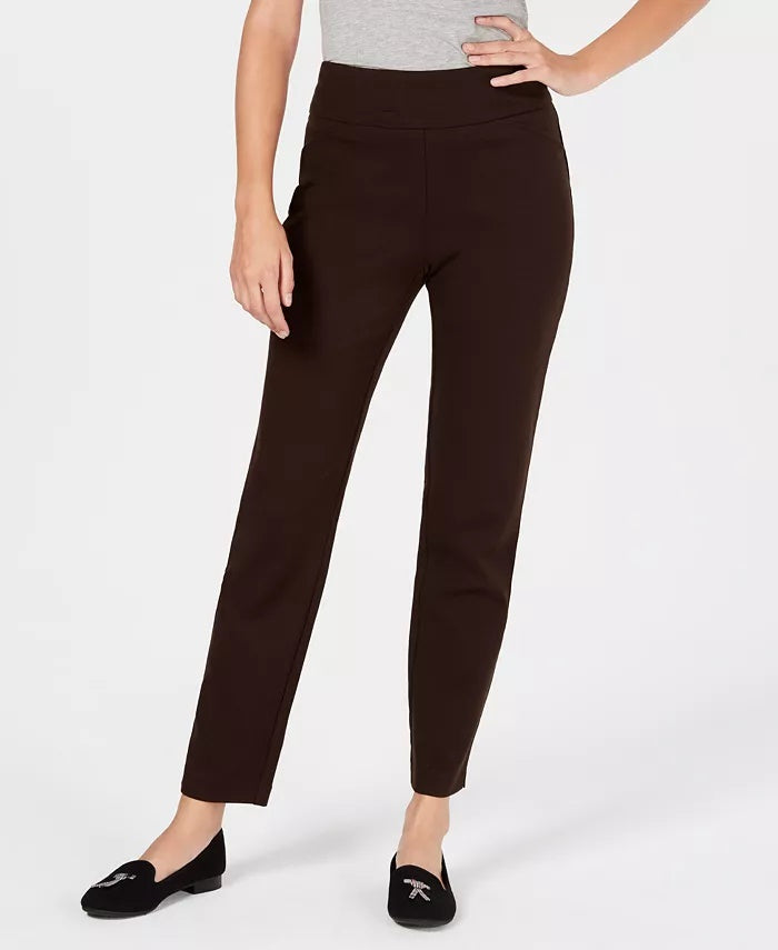 Calça feminina Charter Club Pull On Ponte Knit Marrom Tamanho 6 Petite