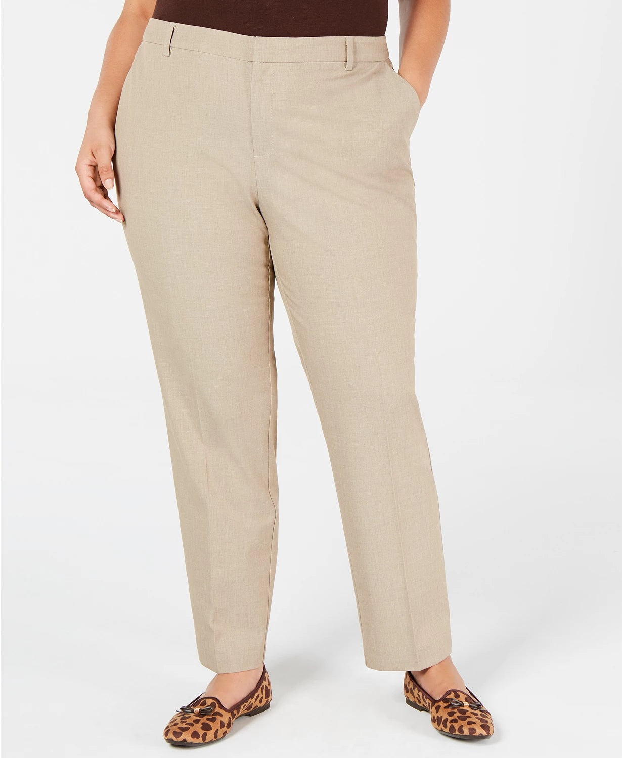 Calça feminina plus size com perna justa no tornozelo, tamanho 28W, bege